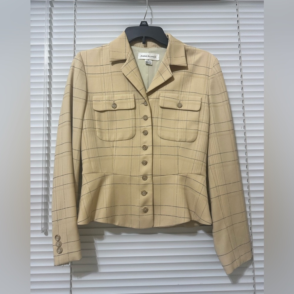Anne Klein Beige Plaid Women's Blazer